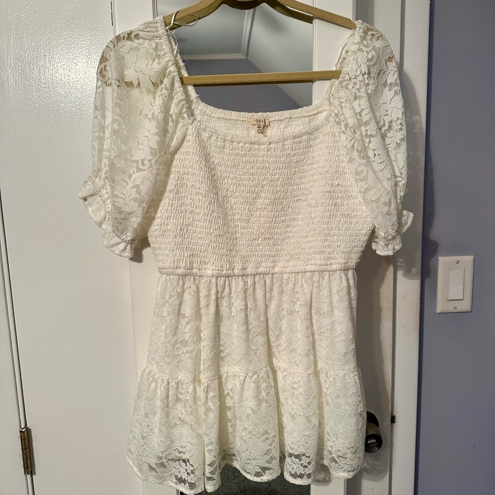 Jodifl White Lace Smocked Blouse